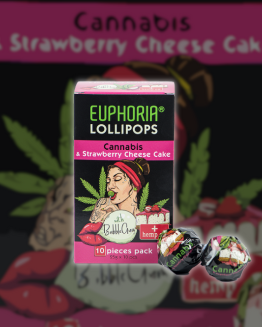 Lollipop con chicle Cannabis - Tarta de queso y fresa EUPHORIA