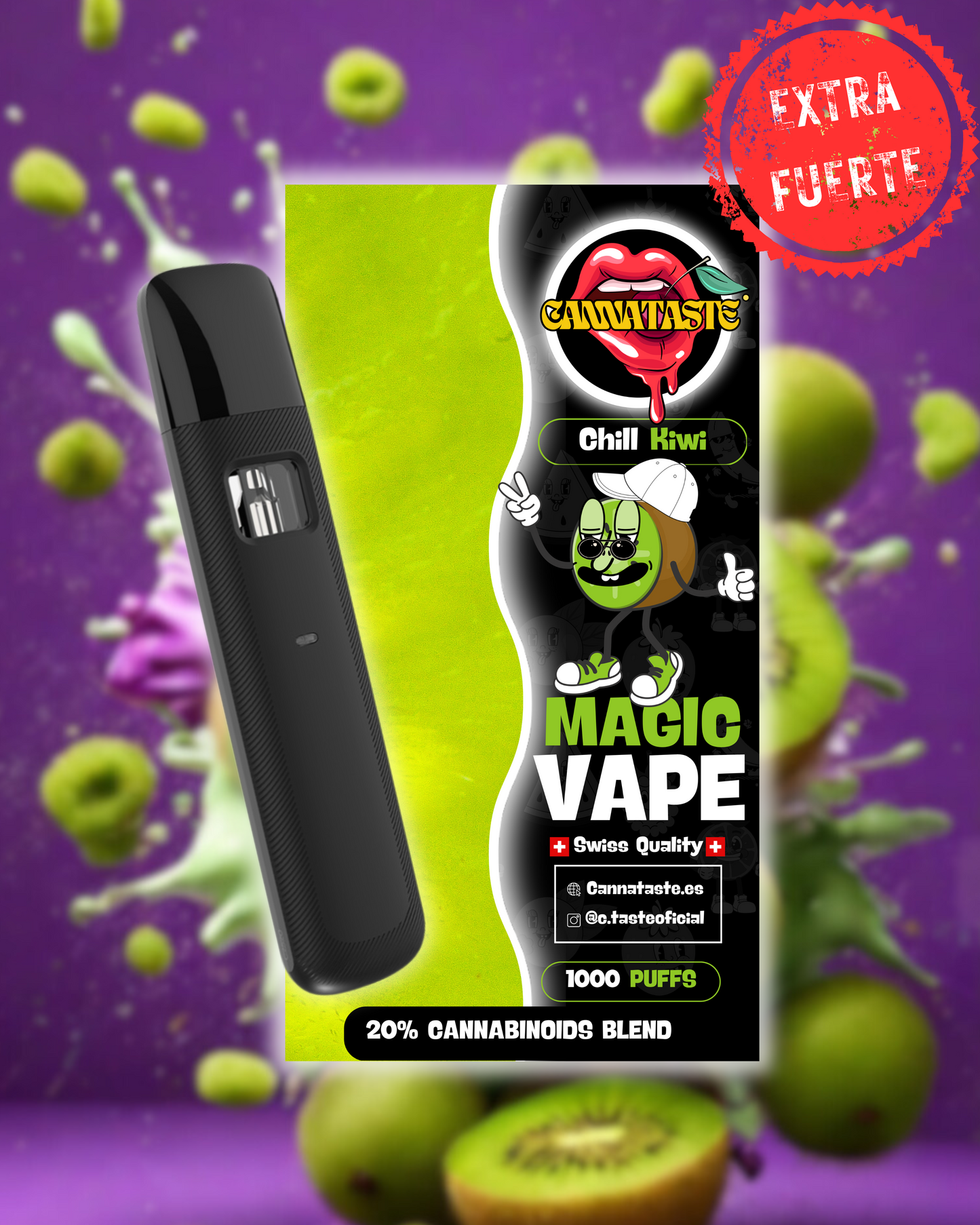 MAGIC VAPE CANNATASTE 2ML CHILL KIWI, EDICION LIMITADA, ALTA POTENCIA Y CALIDAD SUIZA